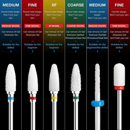 Ceramic Carbide Nail Drill Bit Rotate Burr Milling Nail Cutter Bits Electric Drill Machine for Manicure Pedicure Tools
