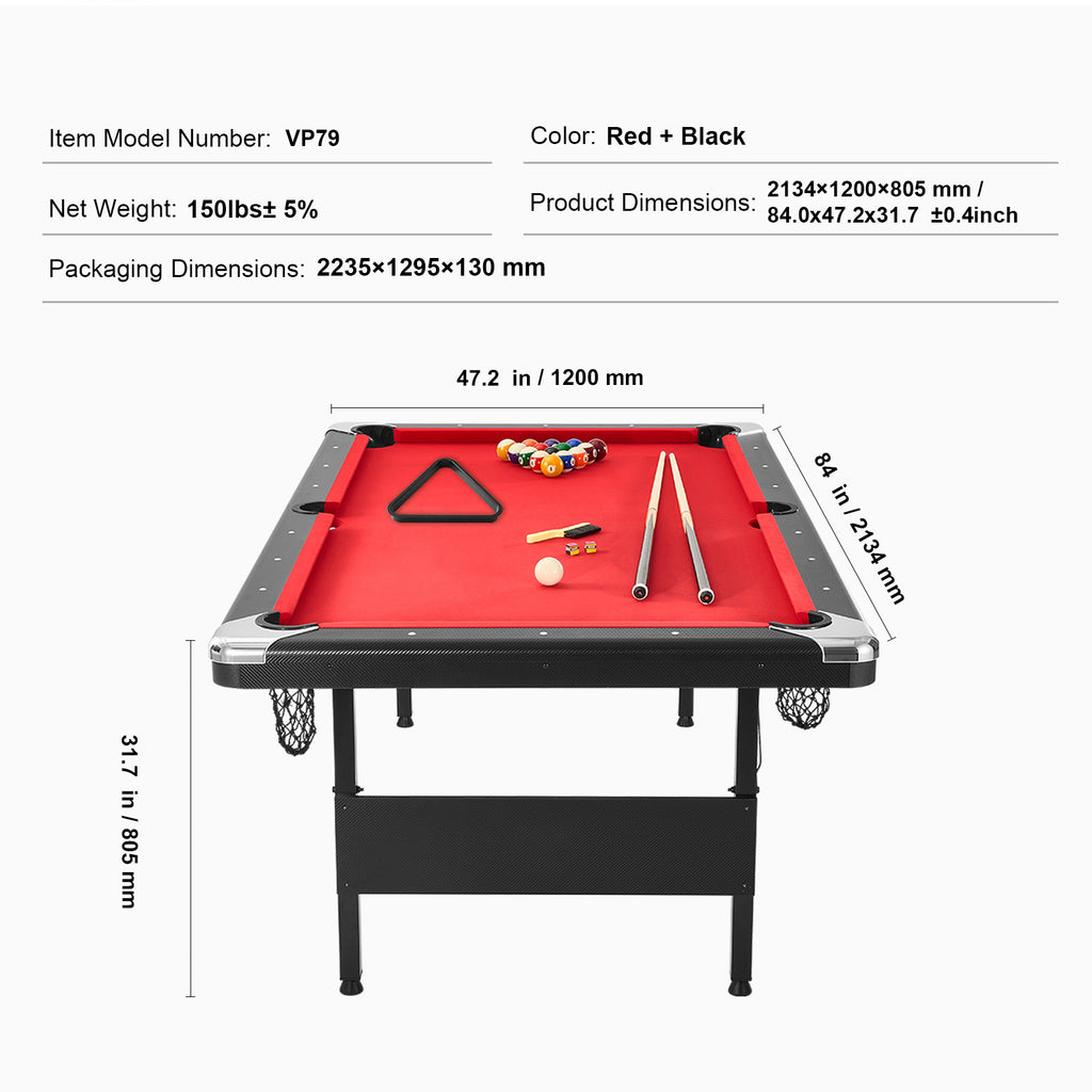 Uimoso 6,3/7 Pieds Table De Billard Set Table De Billard Portable Pliable Salle De Jeux