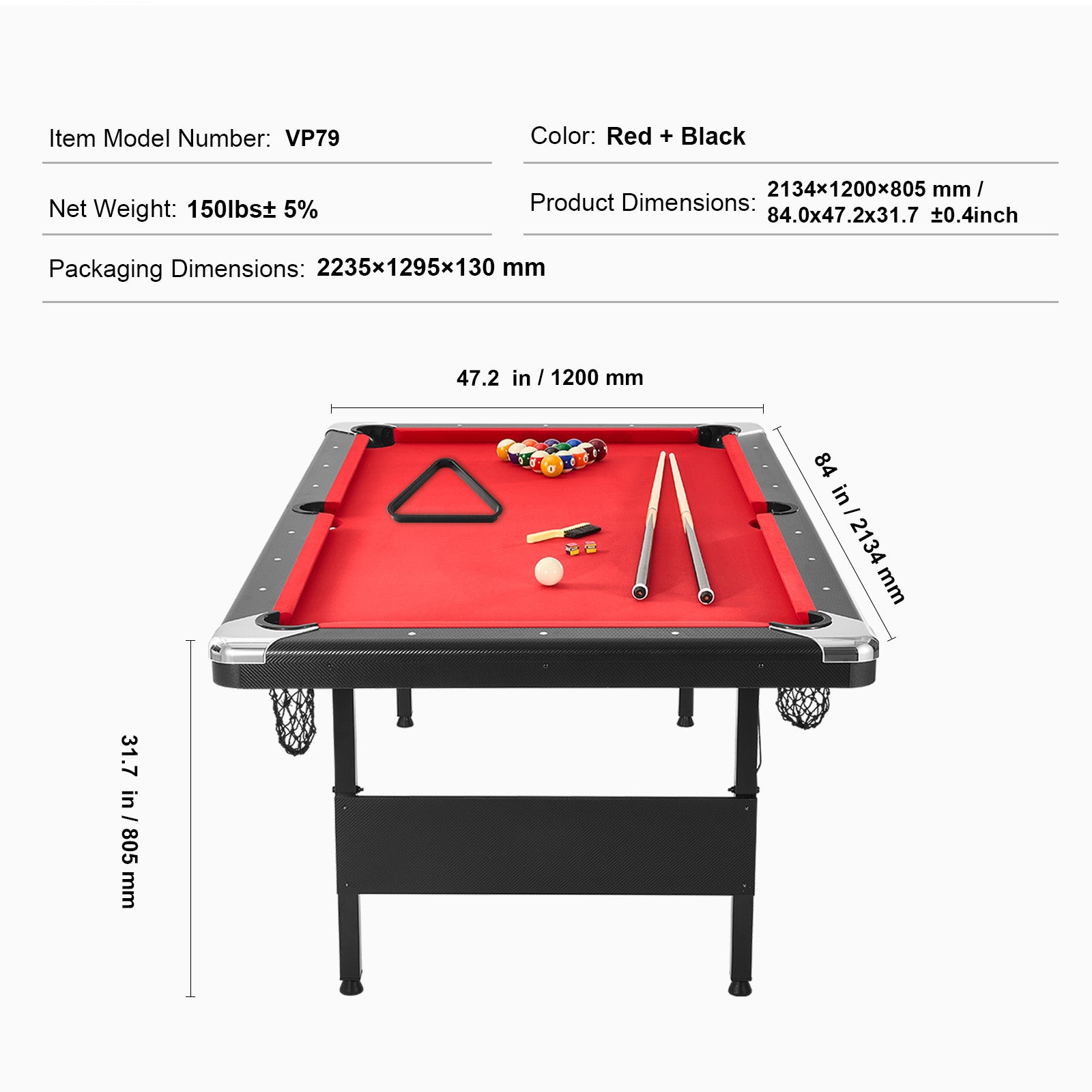 Uimoso 6,3/7 Pieds Table De Billard Set Table De Billard Portable Pliable Salle De Jeux