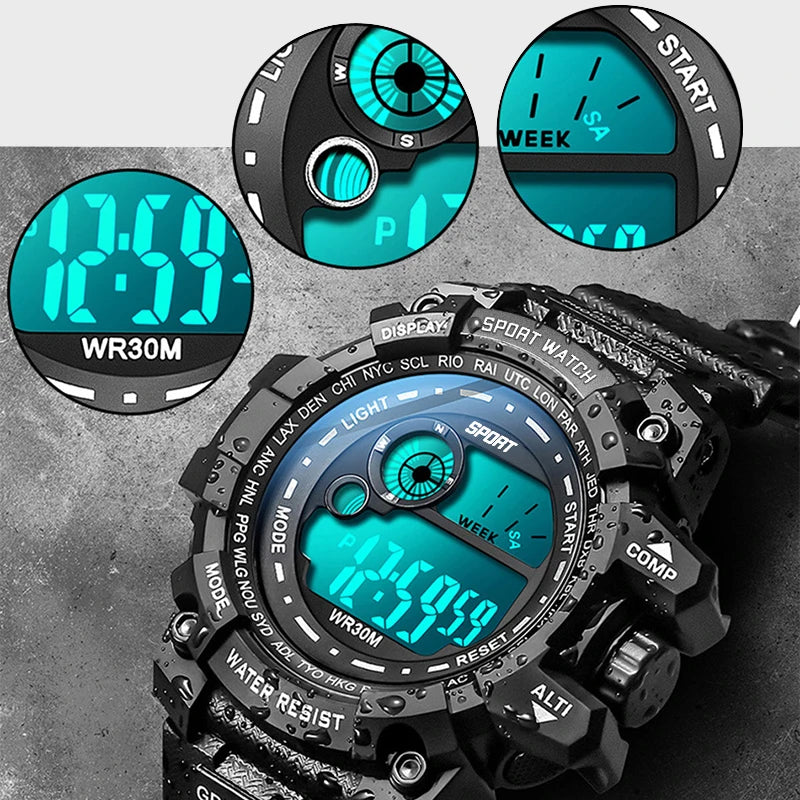Level up your style with our new Men's LED Digital Watches! 💪✨ Fashionable, waterproof, and perfect for any adventure! ⌚️ #SportyStyle #MilitaryChic #LuminousWatch