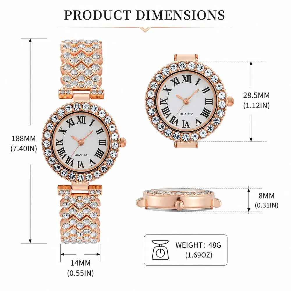 Crystal-Encrusted Diamond Bracelet Watch Adjustable Elegant Wrist Watches Precise Water Resistant Wristwatch Birthday Gift