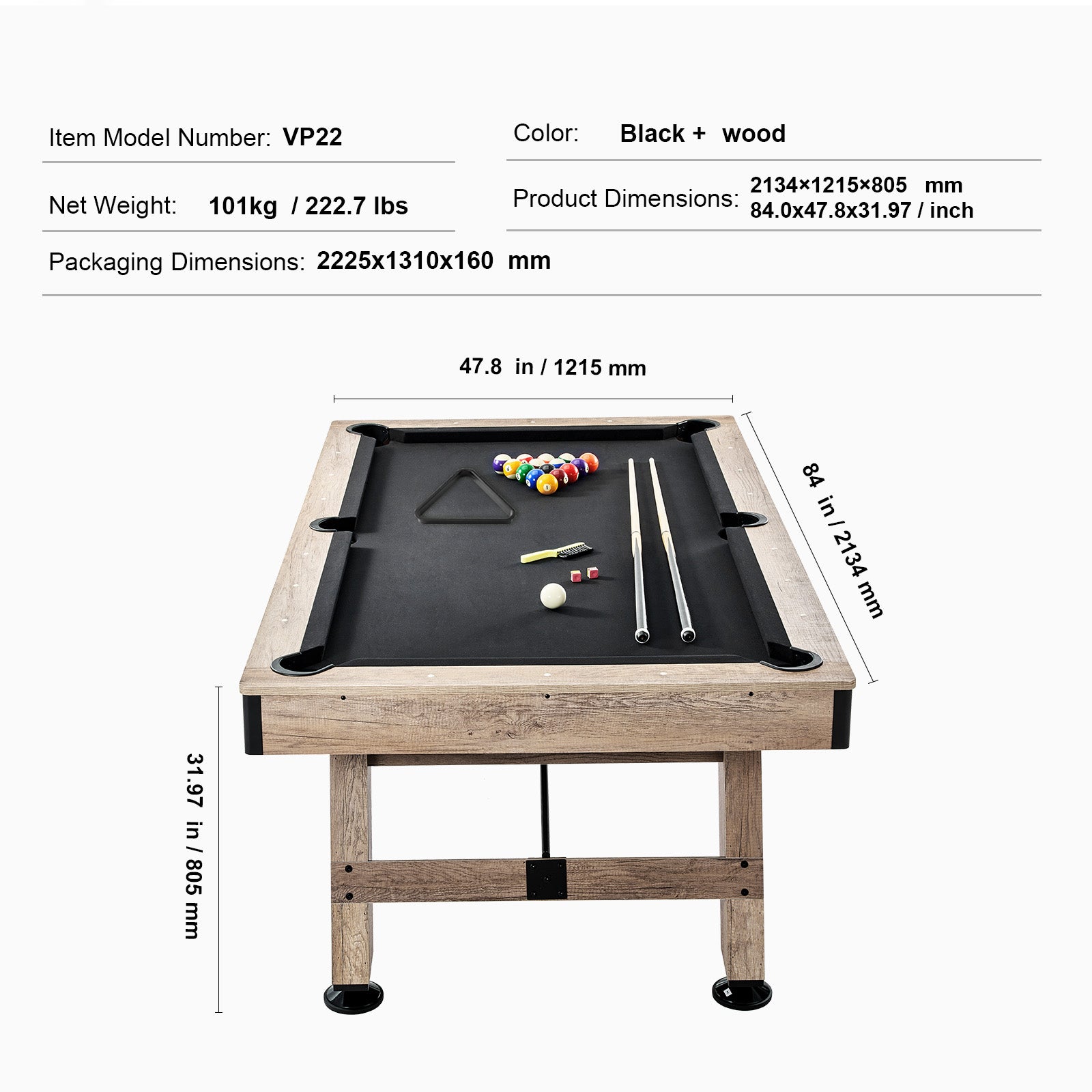 Uimoso 6,3/7 Pieds Table De Billard Set Table De Billard Portable Pliable Salle De Jeux
