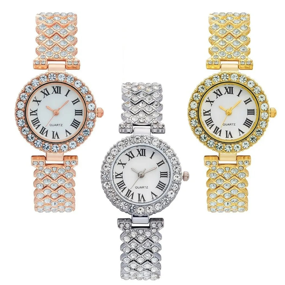 Crystal-Encrusted Diamond Bracelet Watch Adjustable Elegant Wrist Watches Precise Water Resistant Wristwatch Birthday Gift