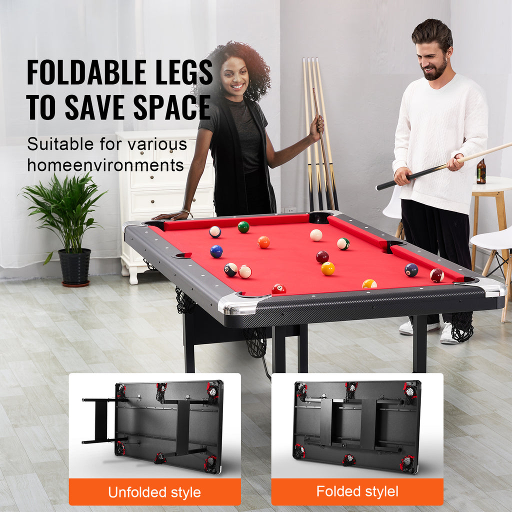 Uimoso 6,3/7 Pieds Table De Billard Set Table De Billard Portable Pliable Salle De Jeux