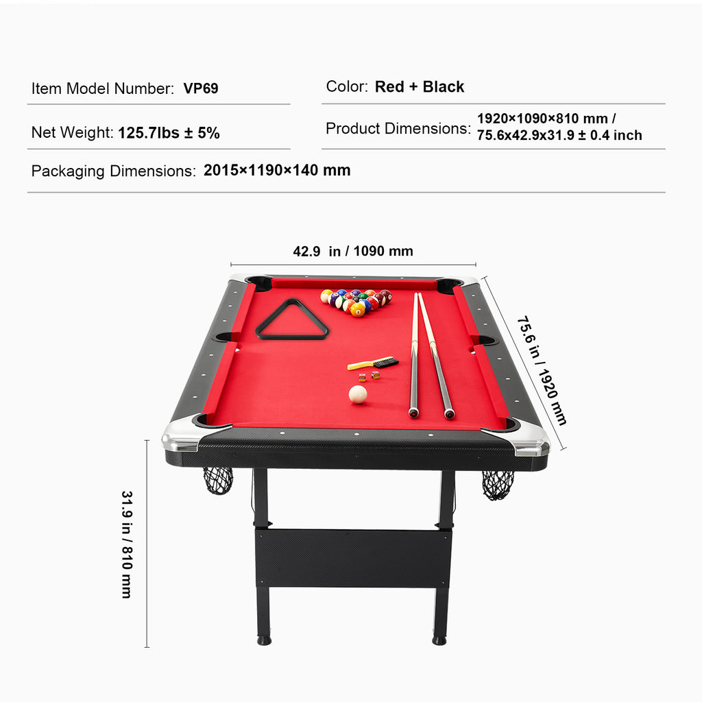 Uimoso 6,3/7 Pieds Table De Billard Set Table De Billard Portable Pliable Salle De Jeux