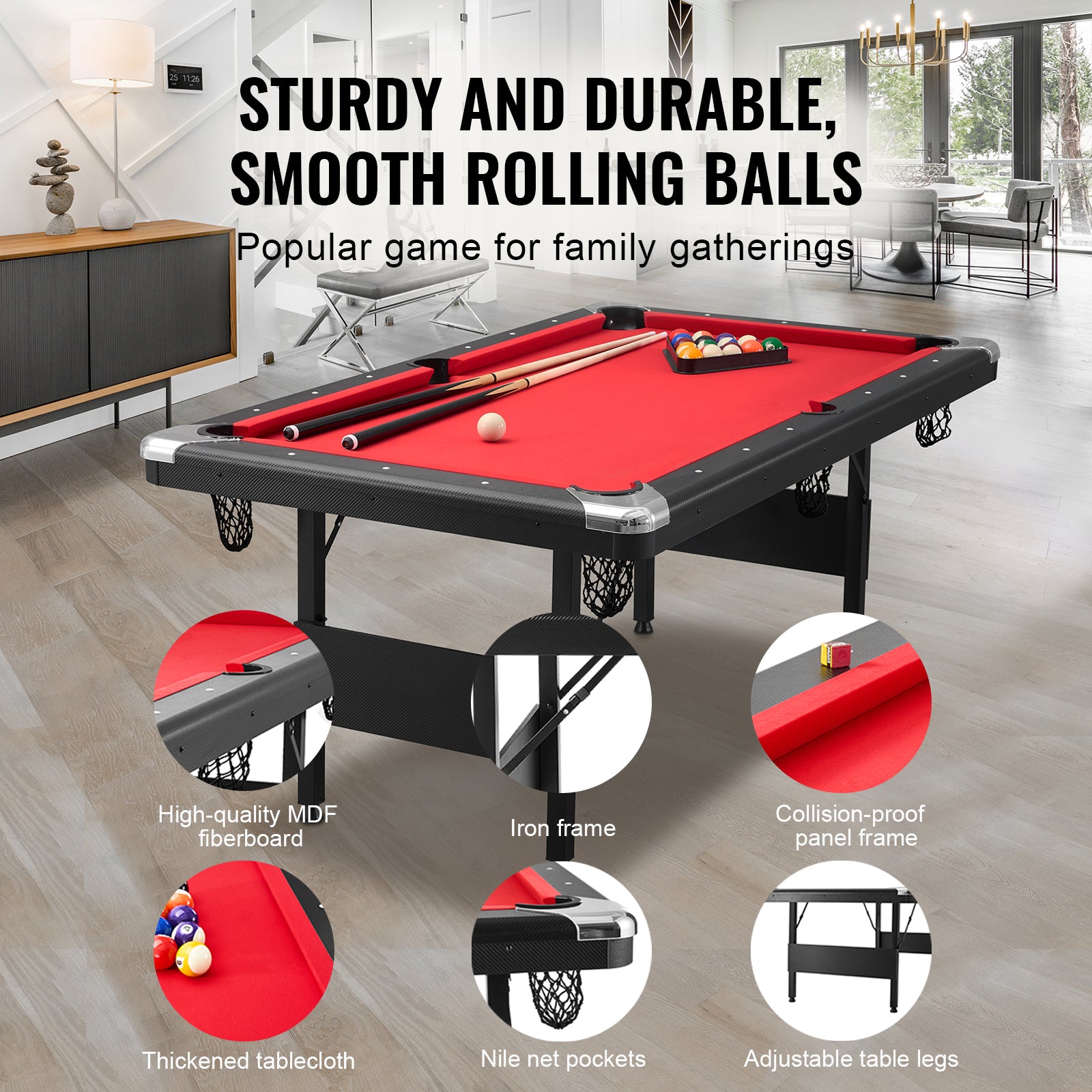 Uimoso 6,3/7 Pieds Table De Billard Set Table De Billard Portable Pliable Salle De Jeux