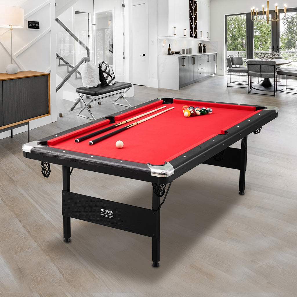 VEVOR Table De Billard 213,4 Cm En Tissu Rouge Pour Salle De Jeux Familiale