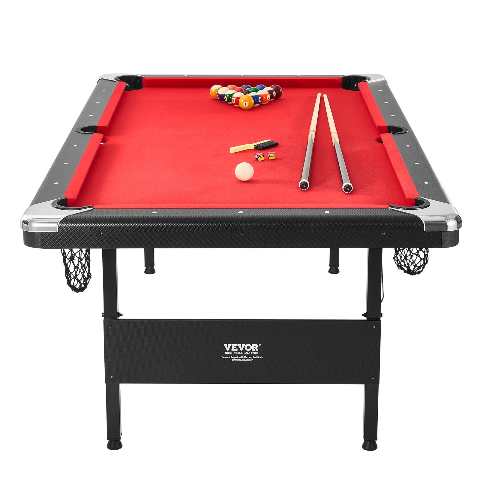 VEVOR Table De Billard 213,4 Cm En Tissu Rouge Pour Salle De Jeux Familiale