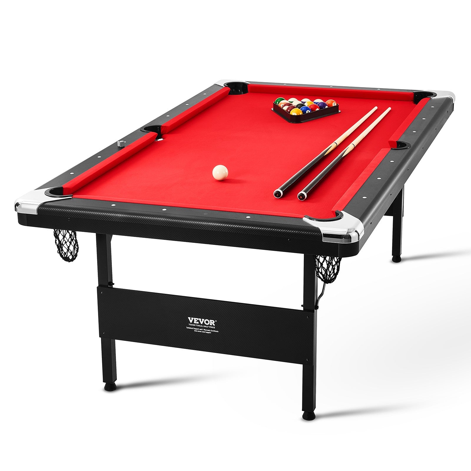 VEVOR Table De Billard 213,4 Cm En Tissu Rouge Pour Salle De Jeux Familiale