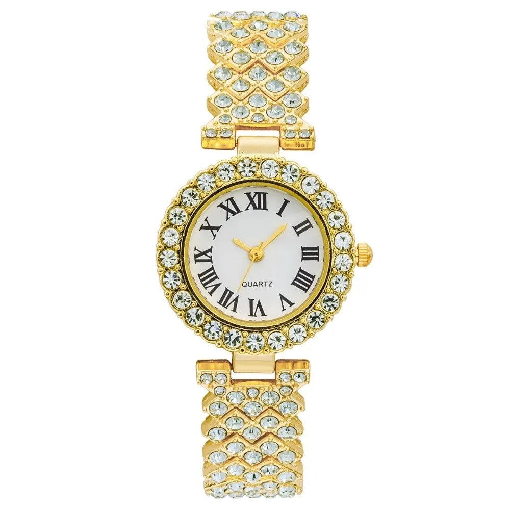 Crystal-Encrusted Diamond Bracelet Watch Adjustable Elegant Wrist Watches Precise Water Resistant Wristwatch Birthday Gift