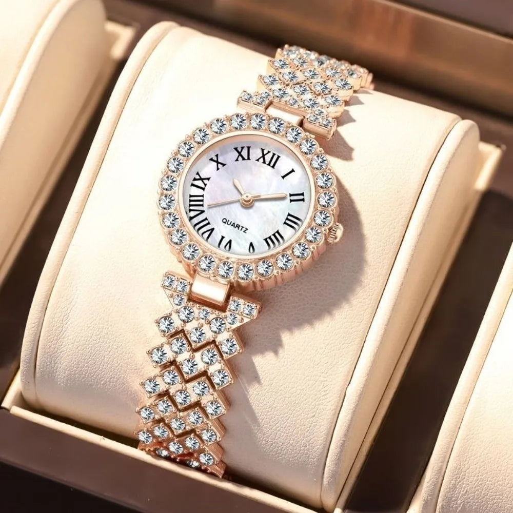 Crystal-Encrusted Diamond Bracelet Watch Adjustable Elegant Wrist Watches Precise Water Resistant Wristwatch Birthday Gift