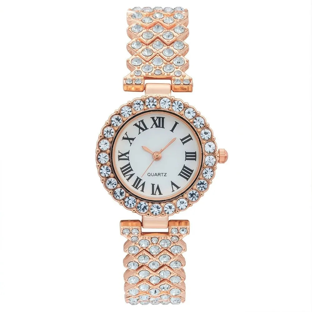 Crystal-Encrusted Diamond Bracelet Watch Adjustable Elegant Wrist Watches Precise Water Resistant Wristwatch Birthday Gift