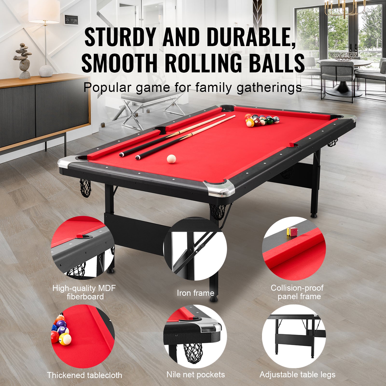 Uimoso 6,3/7 Pieds Table De Billard Set Table De Billard Portable Pliable Salle De Jeux