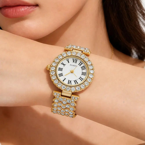 Crystal-Encrusted Diamond Bracelet Watch Adjustable Elegant Wrist Watches Precise Water Resistant Wristwatch Birthday Gift