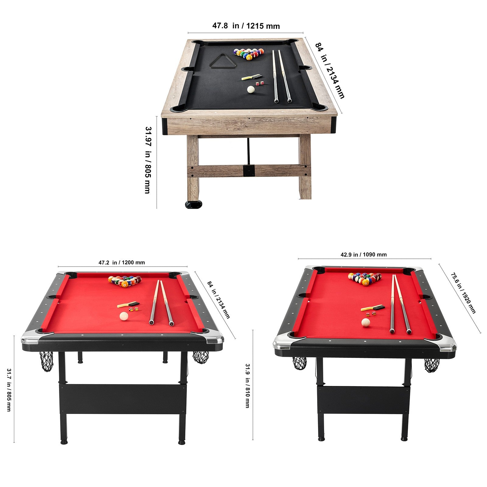 Uimoso 6,3/7 Pieds Table De Billard Set Table De Billard Portable Pliable Salle De Jeux