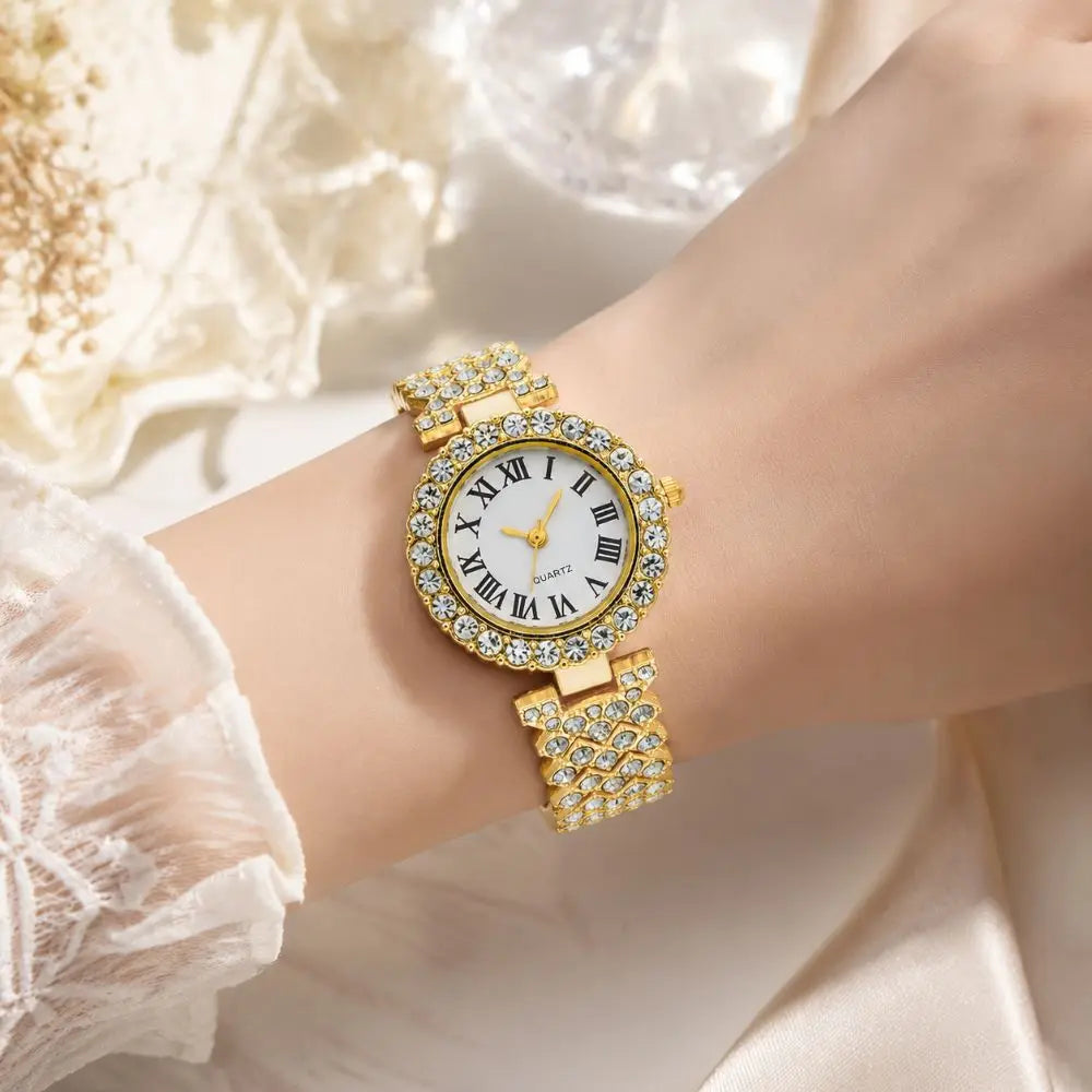 Crystal-Encrusted Diamond Bracelet Watch Adjustable Elegant Wrist Watches Precise Water Resistant Wristwatch Birthday Gift