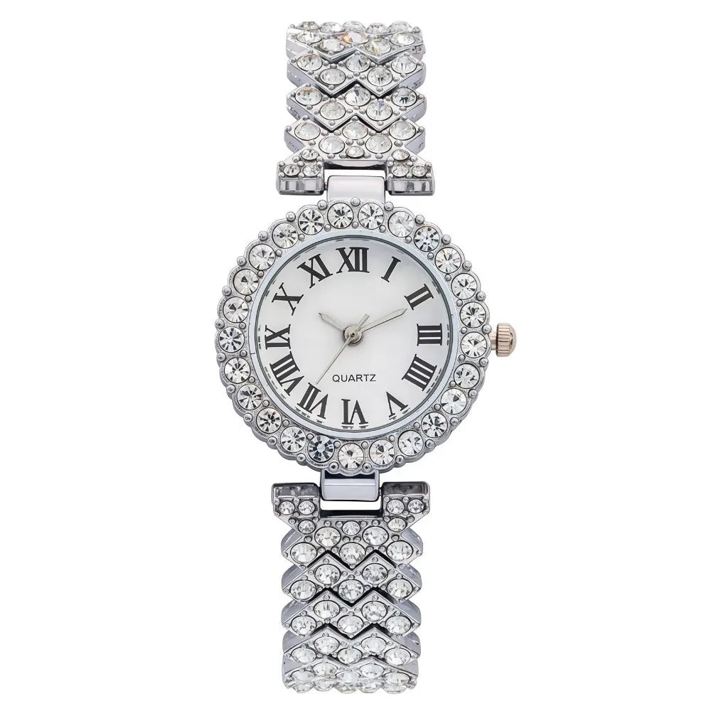 Crystal-Encrusted Diamond Bracelet Watch Adjustable Elegant Wrist Watches Precise Water Resistant Wristwatch Birthday Gift